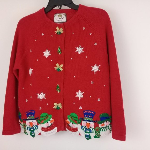 Tiara International Sweaters - Bundle "3 x 20" Tiara Woman Red Embellished Applique Knit Cardigan Sweater PS